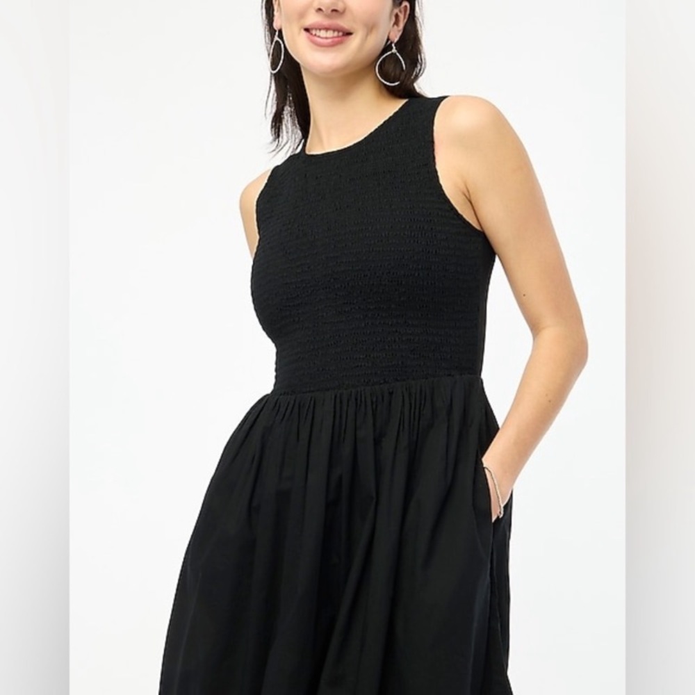 NWT J. Crew Factory Smocked Midi Dress Size PS in Black 100% Cotton